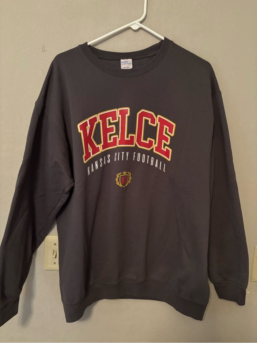 Port and Company Charcoal Kelce Kansas City Football Crewneck Sweatshirt
